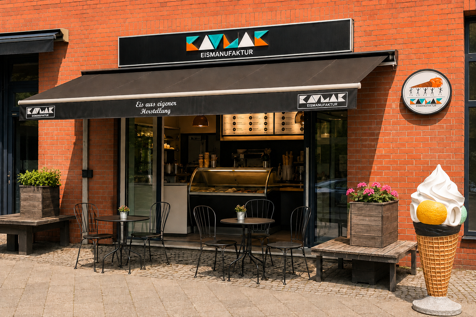 Ladenfront der KAVLAK Eismanufaktur in der Oranienstraße 99 in Kreuzberg